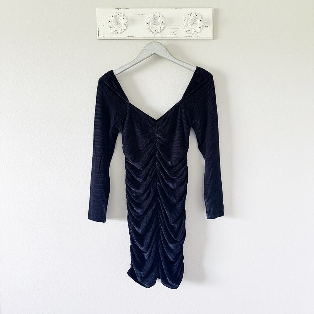 MINKPINK Black Ruched Long Sleeve Dress